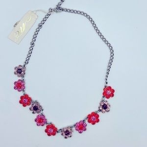 Sparkling crystal‎ flower necklace- pink, red & purple
